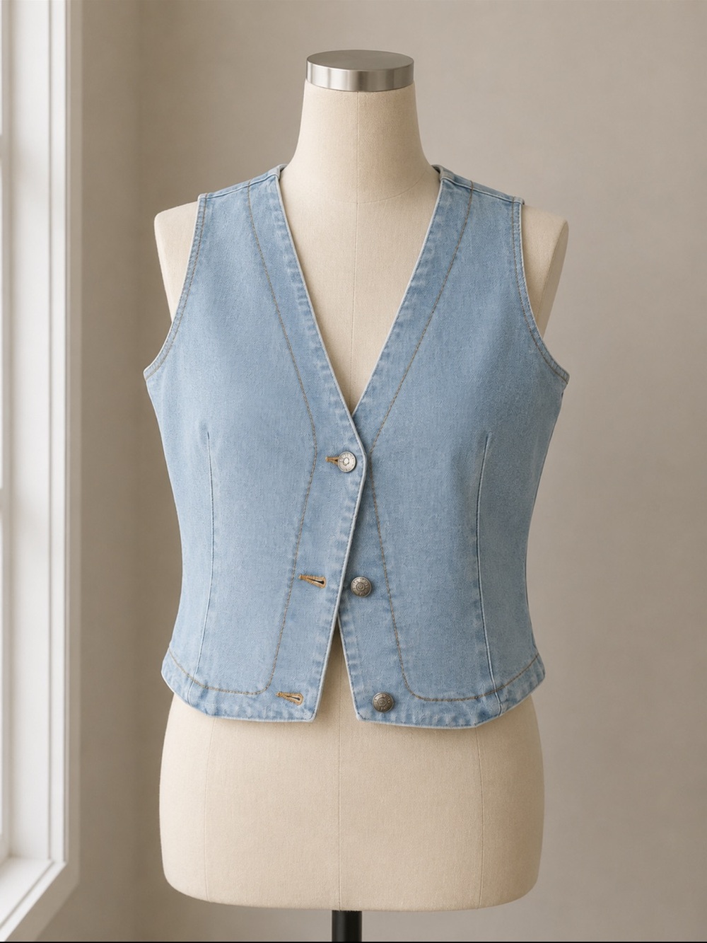 Light Wash Denim Vest - Women